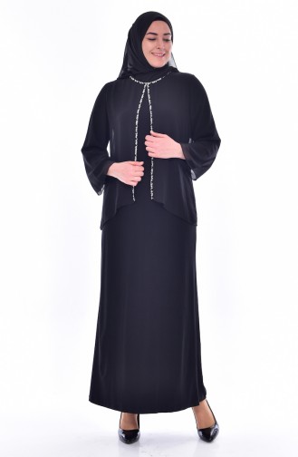 Robe de Soirée Bordée de Perles 6119-01 Noir 6119-01