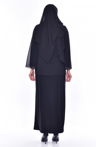 Robe de Soirée Bordée de Perles 6119-01 Noir 6119-01