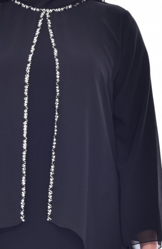 Robe de Soirée Bordée de Perles 6119-01 Noir 6119-01
