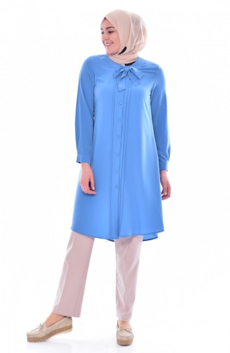 METEX Tie Collar Buttoned Tunic 1037-08 Turquoise 1037-08