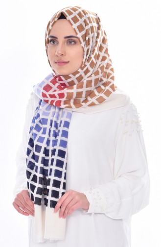Square Patterned Cotton Shawl 503211-10 Light Beige 10