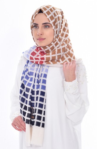Square Patterned Cotton Shawl 503211-10 Light Beige 10