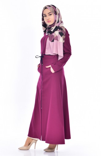 Hijab Mantel mit Seilgürtel 7401-01 Fuchsia 7401-01