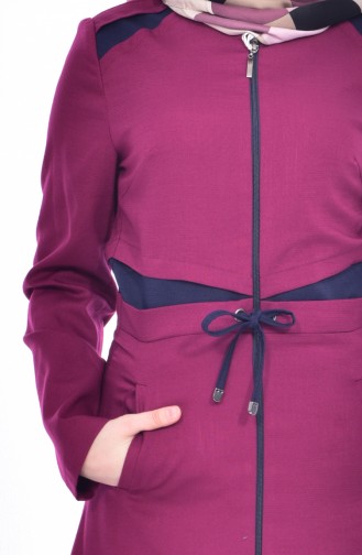 Lace -up Belted Overcoat 7401-01 Fuchsia 7401-01