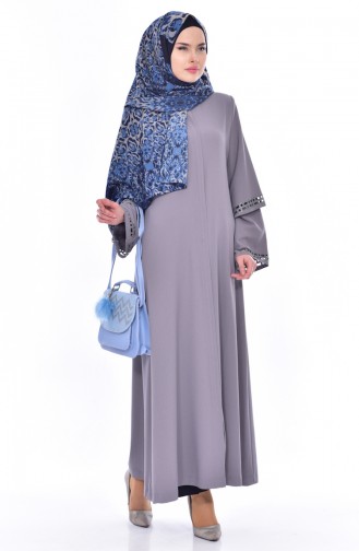 Laser Cut Stone Printed Abaya 35801-01 Gray 35801-01