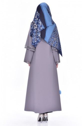 Laser Cut Stone Printed Abaya 35801-01 Gray 35801-01