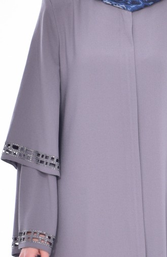 Laser Cut Stone Printed Abaya 35801-01 Gray 35801-01