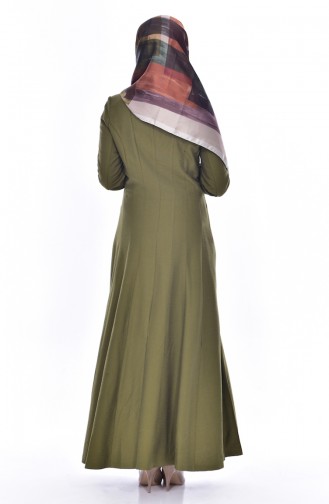 معطف طويل بتصميم سحاب  1801-01 لون أخضر كاكي 1801-01