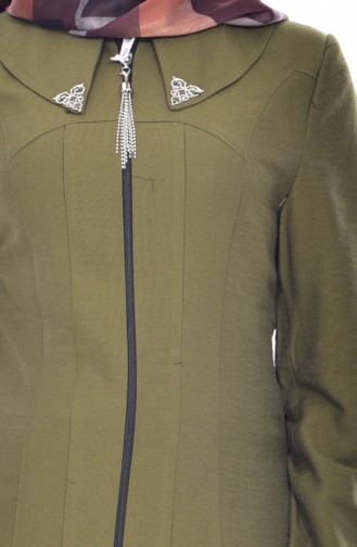 معطف طويل بتصميم سحاب  1801-01 لون أخضر كاكي 1801-01