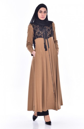 Hijab Mantel mit Spitzen 5801-01 Senf 5801-01