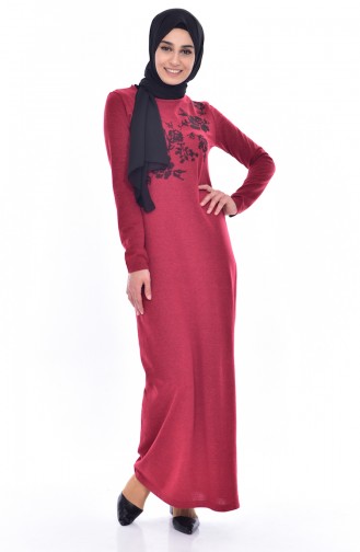 Gekämmte Baumwolles Kleid mit Stickerei 2876-06 Rot 2876-06