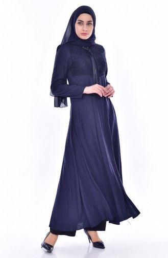 Lace Detailed Overcoat 6001-02 Navy Blue 6001-02