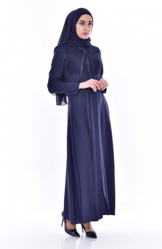Hijab Mantel mit Spitzen 6001-02 Dunkelblau 6001-02