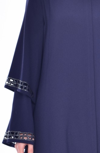 Laser Cut Stone Printed Abaya 35801-02 Navy Blue 35801-02