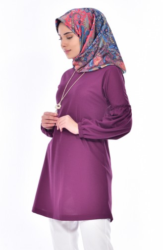 Kolu Büzgülü Tunik 3788-03 Mor