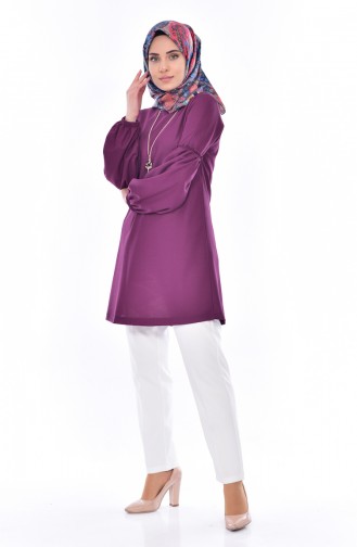 Kolu Büzgülü Tunik 3788-03 Mor