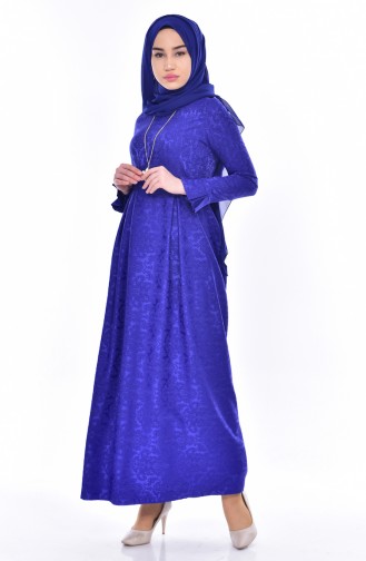 Robe Jacquard avec Collier 5508-03 Bleu Roi 5508-03