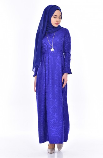 فستان الجاكار بتصميم مُزين بقلادة 5508-03 لون أزرق 5508-03