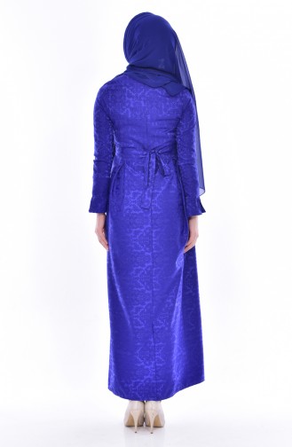 Robe Jacquard avec Collier 5508-03 Bleu Roi 5508-03