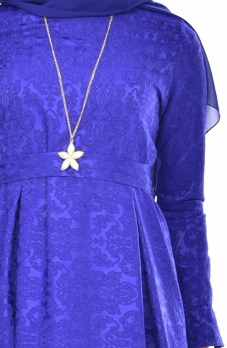 Robe Jacquard avec Collier 5508-03 Bleu Roi 5508-03