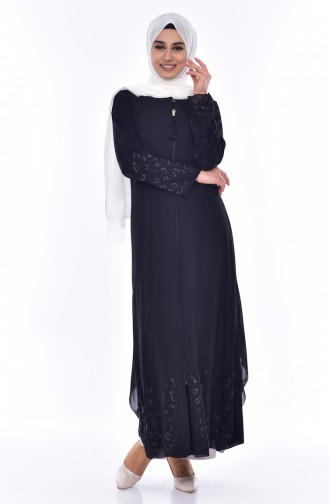 SUKRAN Stone Printed Abaya 35807-01 Black 35807-01