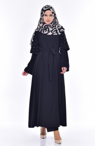 SUKRAN Beads Embroidered Abaya 35808-01 Black 35808-01