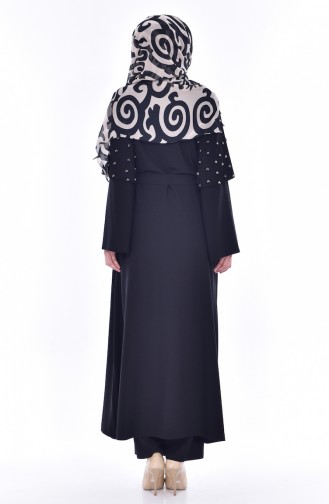 Abaya Bordée de Perles 35808-01 Noir 35808-01