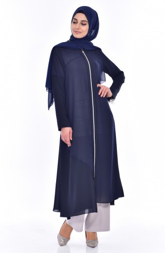 Abaya Col Chemise 35813-02 Bleu Marine 35813-02