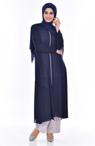 SUKRAN Shirt Collar Abaya 35813-02 Navy Blue 35813-02