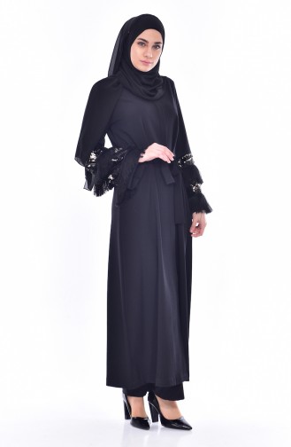 Abaya a Paillette et Franges 35823-01 Noir 35823-01