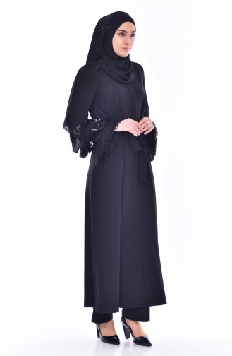 SUKRAN Sequined Tasseled Abaya 35823-01 Black 35823-01