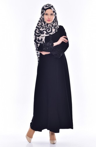 SUKRAN Stone Printed Abaya 35824-01 Black 35824-01