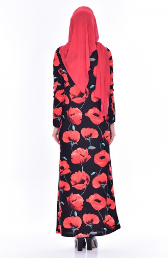 Patterned Knitted Crepe Dress 2943-02 Black Red 2943-02