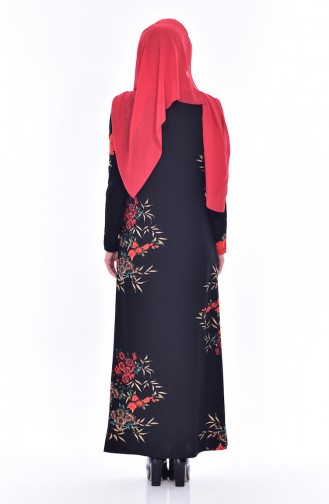 Desenli Örme Krep Elbise 2943-03 Kırmızı Siyah