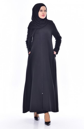 معطف طويل بتصميم سحاب 1901-01لون أسود 1901-01