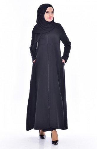 Hijab Mantel mit Reißverschluss 1901-01 Schwarz 1901-01