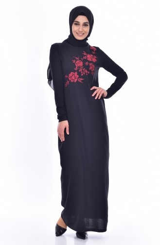 TUBANUR Embroidered Cotton Dress 2876-05 Black 2876-05