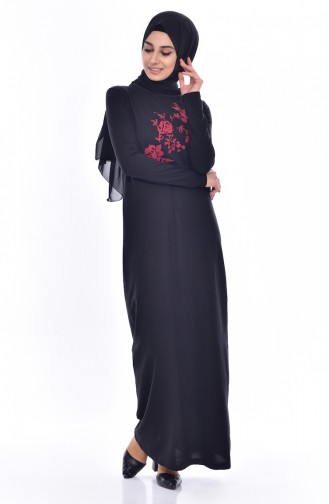 TUBANUR Embroidered Cotton Dress 2876-05 Black 2876-05