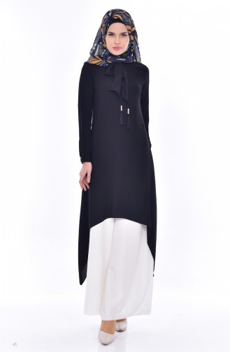 Tie Detailed Tunic 4876-01 Black 4876-01