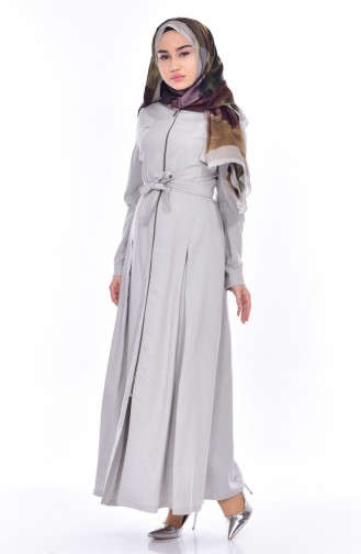 Rundhalsausschnitt Hijab Mantel mit Gürtel 9401-01 Wassergrün 9401-01