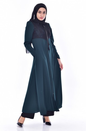 Hijab Mantel mit Spitzen 5701-01 Smaragdgrün 5701-01