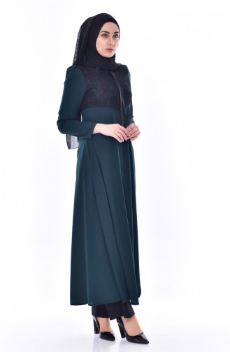 Hijab Mantel mit Spitzen 5701-01 Smaragdgrün 5701-01