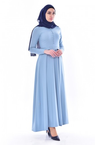 İncili Elbise 8139-02 Açık Mavi