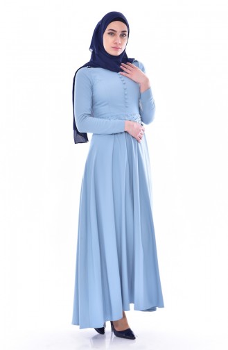 İncili Elbise 8139-02 Açık Mavi