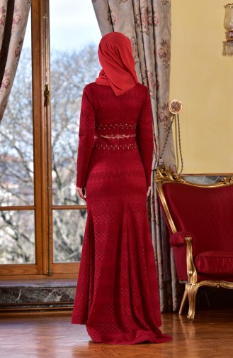 Claret Red Hijab Evening Dress 1713192-01