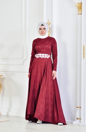 Claret Red Hijab Evening Dress 1013-01