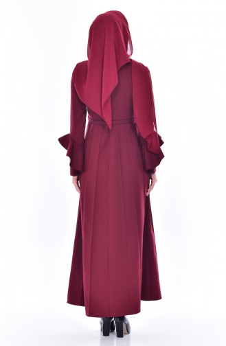 فستان بتصميم أكمام واسعة وحزام للخصر 1083-02 لون خمر ي 1083-02