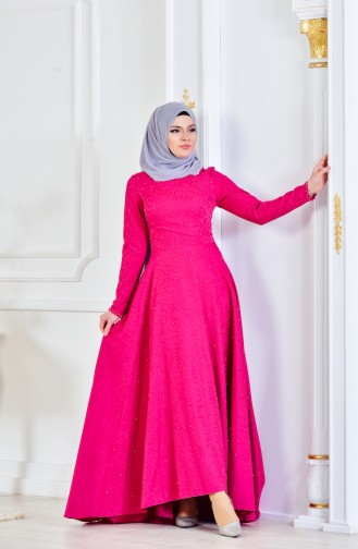 Fuchsia Hijab Evening Dress 1014-01