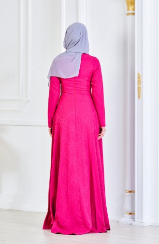 Fuchsia Hijab Evening Dress 1014-01