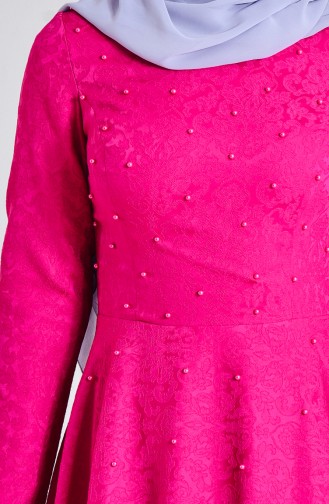 Fuchsia Hijab Evening Dress 1014-01